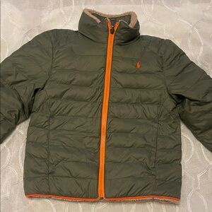 Polo by Ralph Lauren Kids Olive Puffer Jacket with Bright Orange Trim